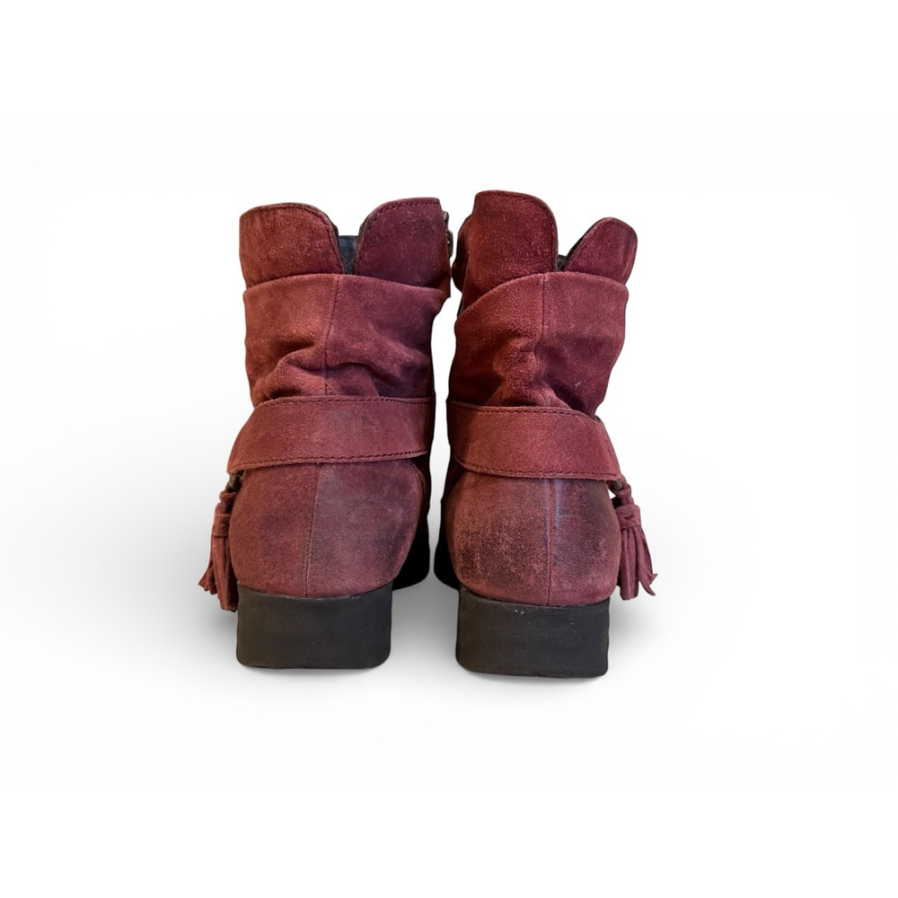 Born Women’s Burgundy Suede Ankle Boots Tassel O-Ring Strap Size 9M - Picture 5 of 8
